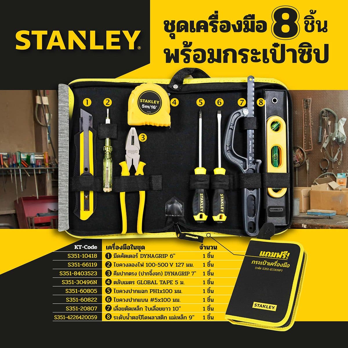 โปร ชุดเครื่องมือ8ชิ้น พร้อมกระเป๋าซิบ