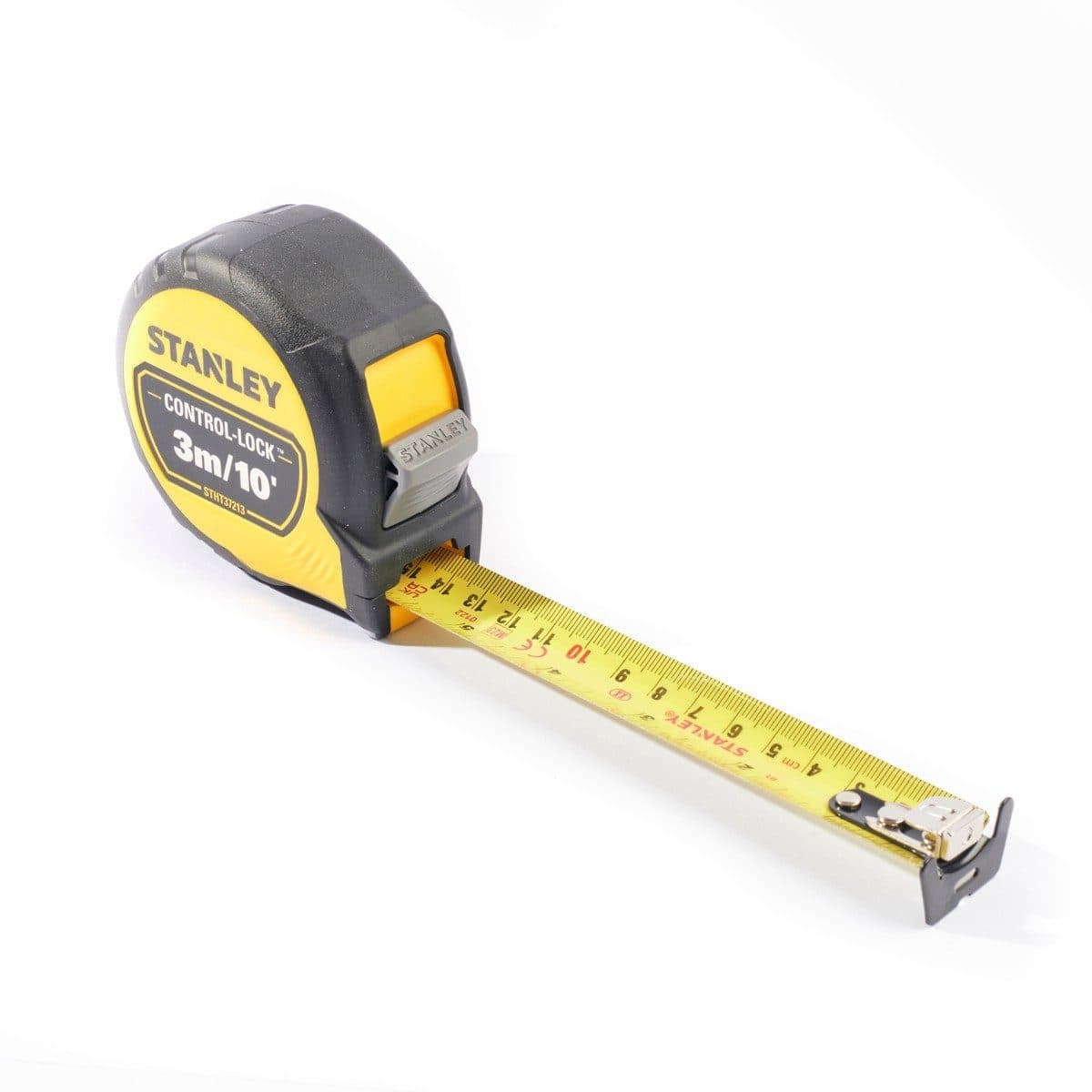 STANLEY ตลับเมตร 3 เมตร Control-Lock รุ่น STHT37213-30 สายวัดกว้าง 25 มม. ตะขอเกี่ยวขนาดใหญ่เหมาะกับทุกพื้นผิว น้ำหนักเบา (สแตนเล่ย์)