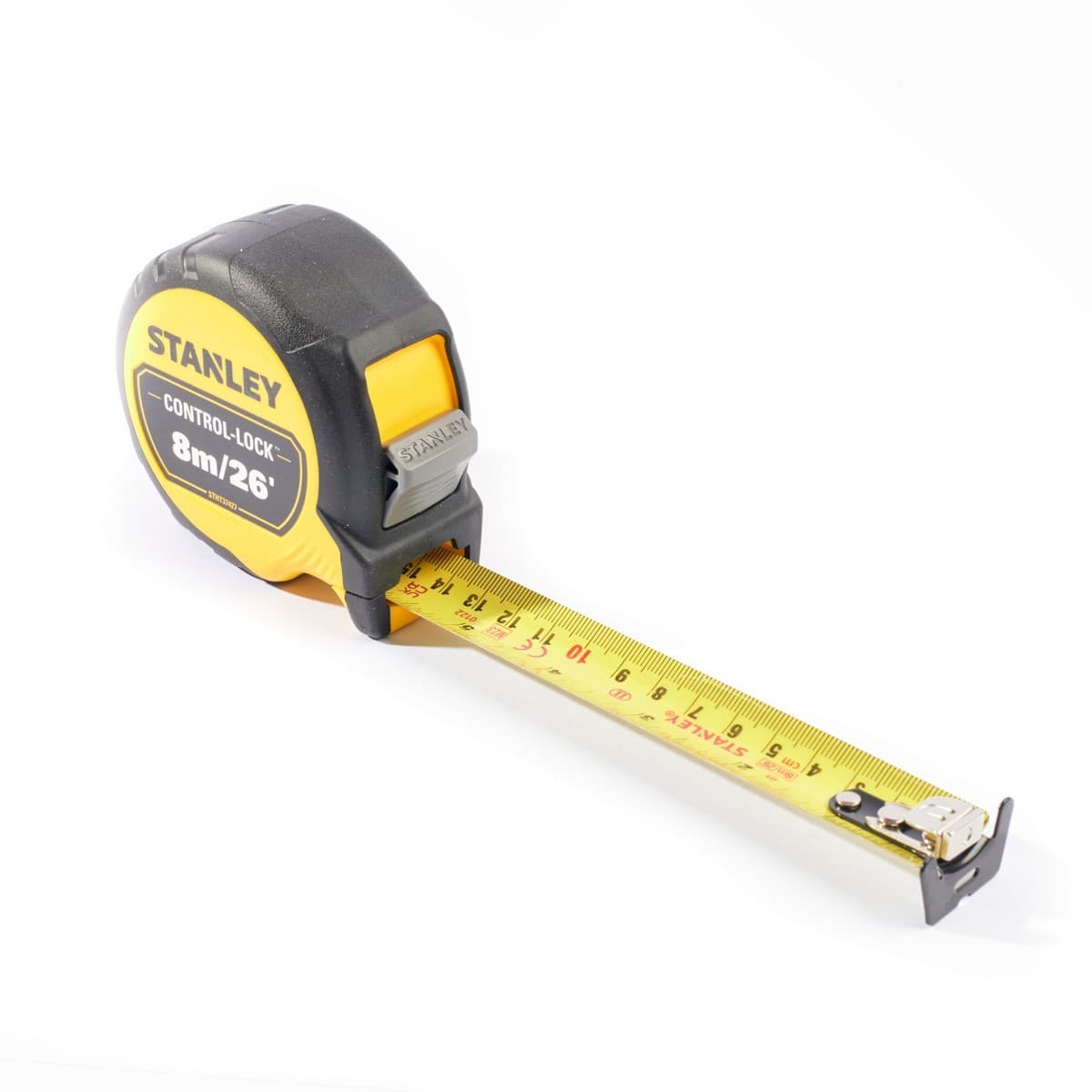STANLEY ตลับเมตร 8 เมตร Control-Lock รุ่น STHT37427-30 สายวัดกว้าง 25 มม. ตะขอเกี่ยวขนาดใหญ่เหมาะกับทุกพื้นผิว น้ำหนักเบา (สแตนเล่ย์)