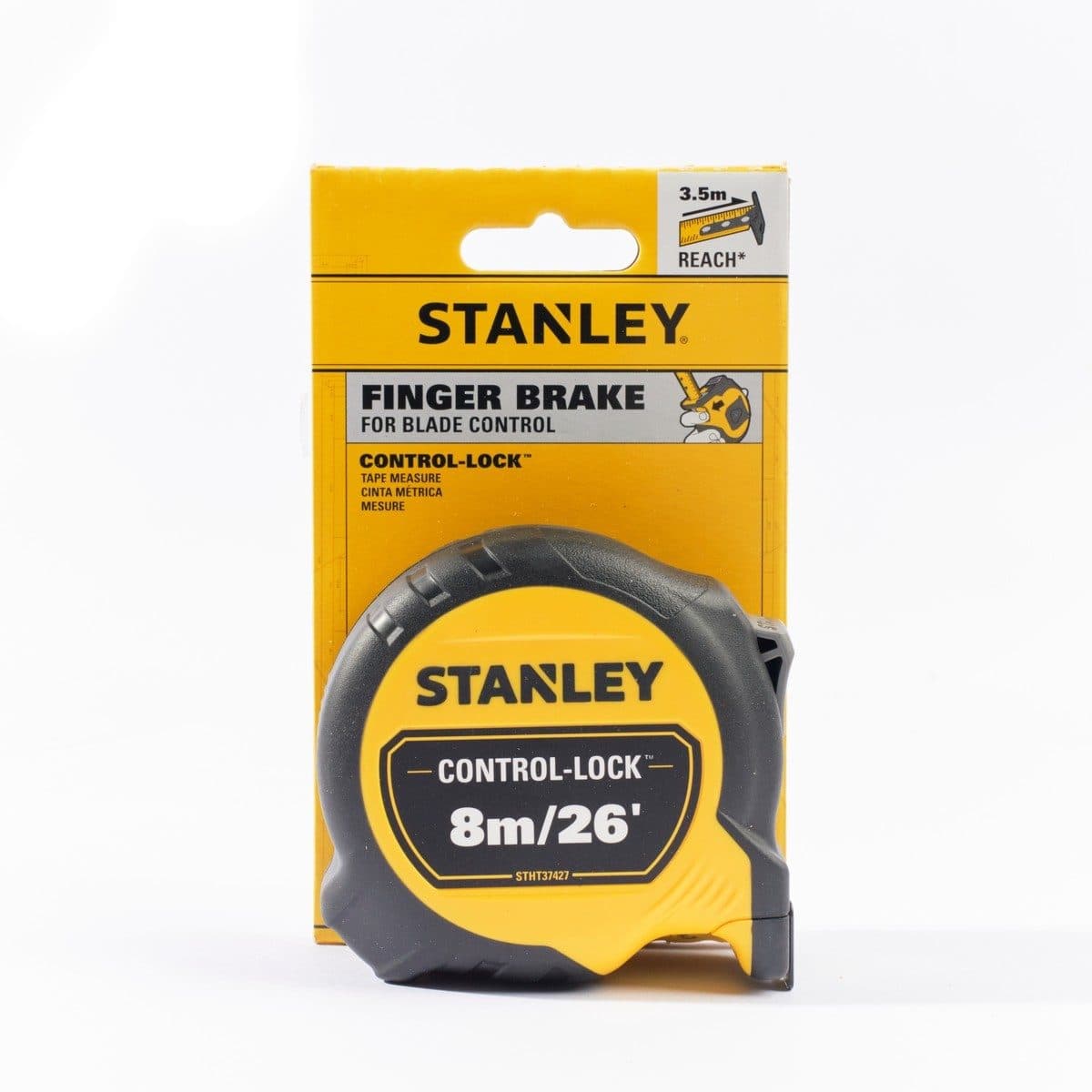 STANLEY ตลับเมตร 8 เมตร Control-Lock รุ่น STHT37427-30 สายวัดกว้าง 25 มม. ตะขอเกี่ยวขนาดใหญ่เหมาะกับทุกพื้นผิว น้ำหนักเบา (สแตนเล่ย์)