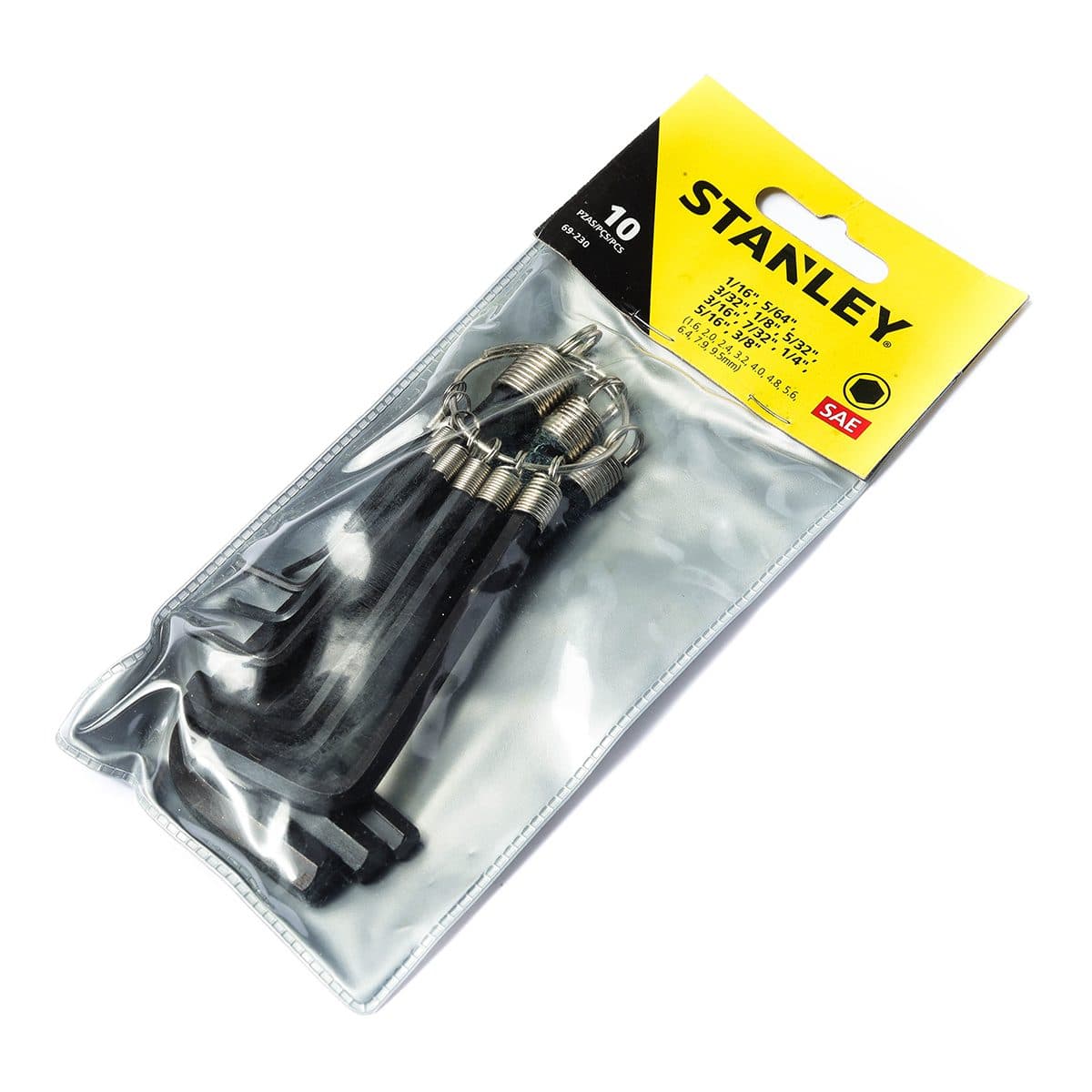 ชุดประแจแอล หัว 6 เหลี่ยม ก้านดำ แบบเข้าห่วง สแตนเล่ย์ (STANLEY) รุ่น 69-230 1 ชุด 10 ชิ้น ประกอบไปด้วยขนาด 1/16", 5/64", 3/32", 1/8", 5/32"