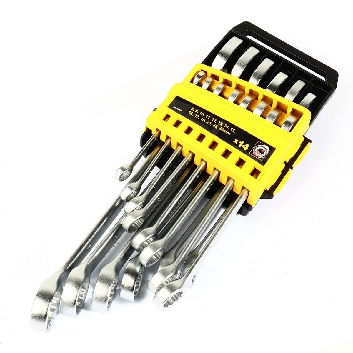 ชุดประแจแหวนข้างปากตาย 14 ชิ้น แบบแขวน สแตนเล่ย์ (STANLEY) รุ่น CWB ขนาด 8-24 มม. ในชุดประกอบไปด้วยเบอร์ 8,9,10,11,12,13,14,15,16,17,19,21,2