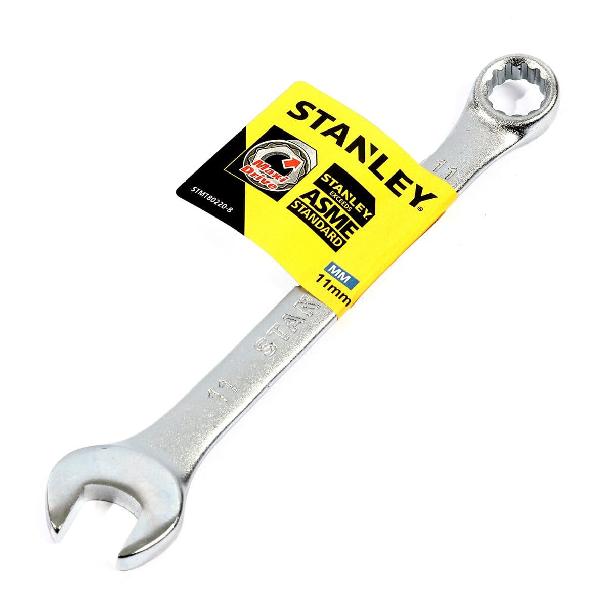 ประแจแหวนข้างปากตาย 80-220 สแตนเล่ย์ (STANLEY) รุ่น CWB ขนาด 11 มม. วัสดุทำจาก เหล็กกล้าคาร์บอน ผ่านการทดสอบตามมาตรฐาน ANSI, ISO &amp; DIN ผ