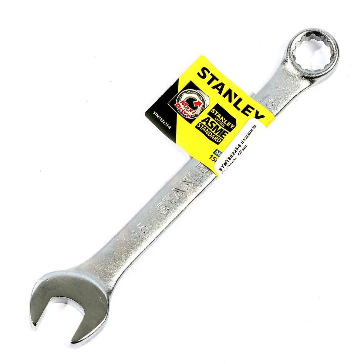 ประแจแหวนข้างปากตาย 80-225 สแตนเล่ย์ (STANLEY) รุ่น CWB ขนาด 15 มม. วัสดุทำจาก เหล็กกล้าคาร์บอน ผ่านการทดสอบตามมาตรฐาน ANSI, ISO &amp; DIN ผ