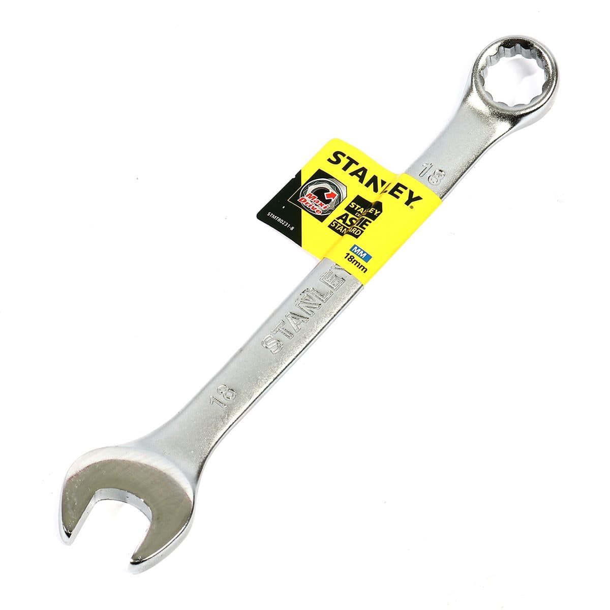 ประแจแหวนข้างปากตาย 80-231 สแตนเล่ย์ (STANLEY) รุ่น CWB ขนาด 18 มม. วัสดุทำจาก เหล็กกล้าคาร์บอน ผ่านการทดสอบตามมาตรฐาน ANSI, ISO &amp; DIN ผ