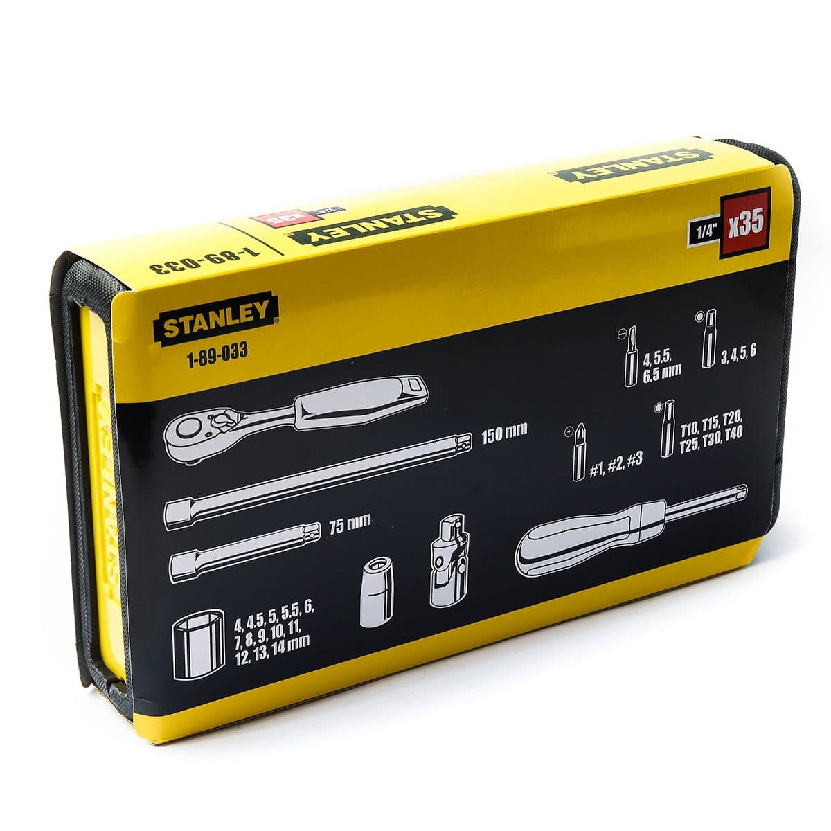 STANLEY บ็อกชุด 1/4 นิ้ว จำนวน 35 ชิ้น รุ่น 89-033 ลูกบ็อกซ์ มาตรฐาน 6 เหลี่ยม (สแตนเล่ย์)