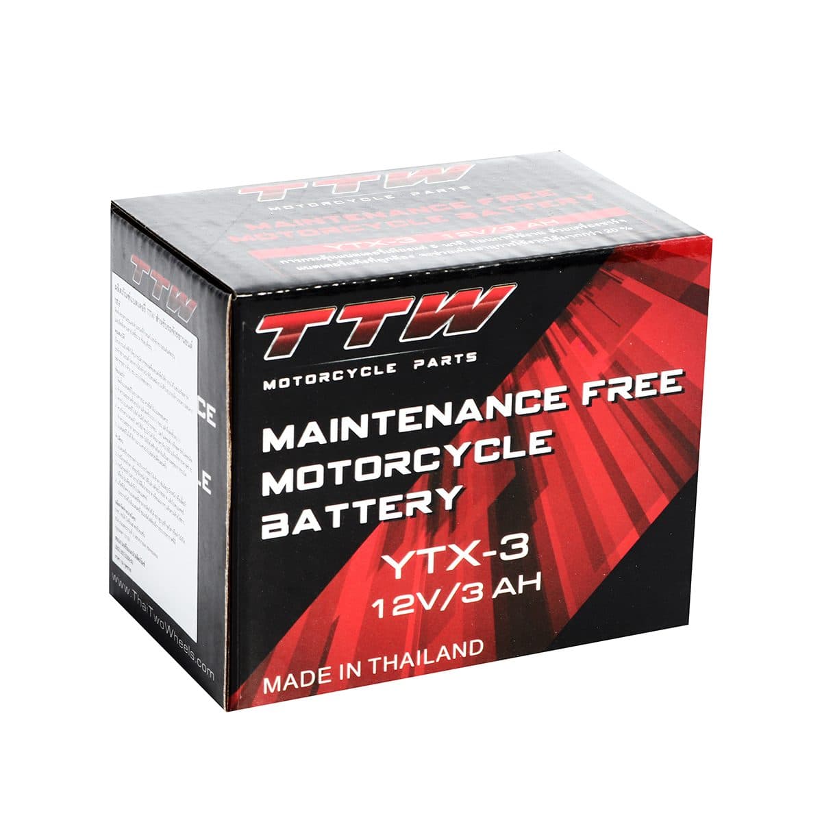 แบตเตอรี่รถจักรยานยนต์แบบแห้ง TTW รุ่น YTX-3 กำลังไฟ 12 โวลต์ 3 แอมป์ แบตเตอรี่แบบแห้งใส่รถสตาร์ทเท้า ทนทาน ใช้งานได้ยาวนาน