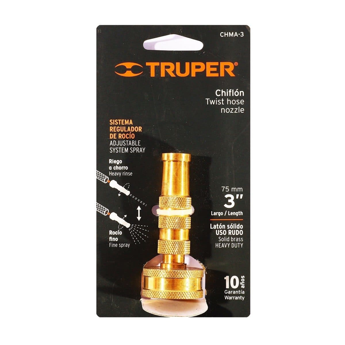 TRUPER หัวฉีดเกลียวตรงทองเหลือง 3 นิ้ว รุ่น CHMA-3 ทำจากโพรพิลีน ฝาโปร่งใสพร้อมสแนป (ทรูเปอร์)