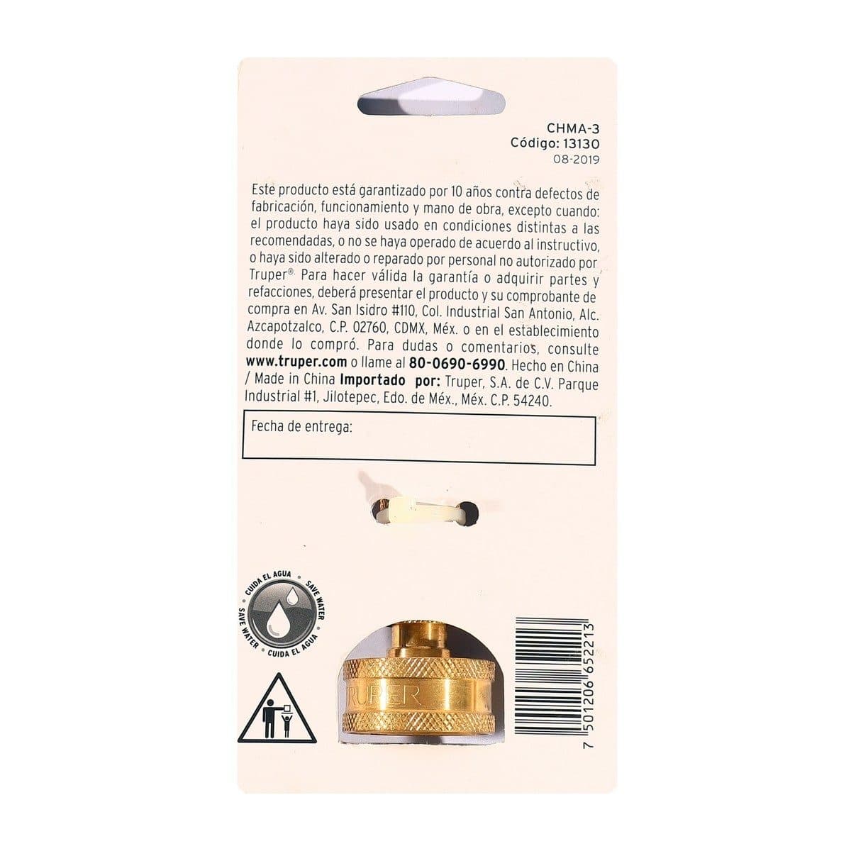 TRUPER หัวฉีดเกลียวตรงทองเหลือง 3 นิ้ว รุ่น CHMA-3 ทำจากโพรพิลีน ฝาโปร่งใสพร้อมสแนป (ทรูเปอร์)