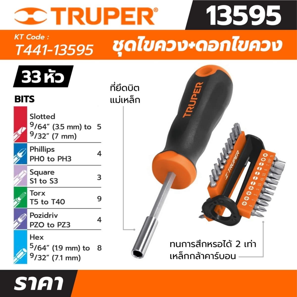 ชุดไขควง และ ดอกไขควง 33 หัว ทรูเปอร์ (TRUPER) รุ่น 13595 ทำจากเหล็กวานาเดียมโครเมี่ยม