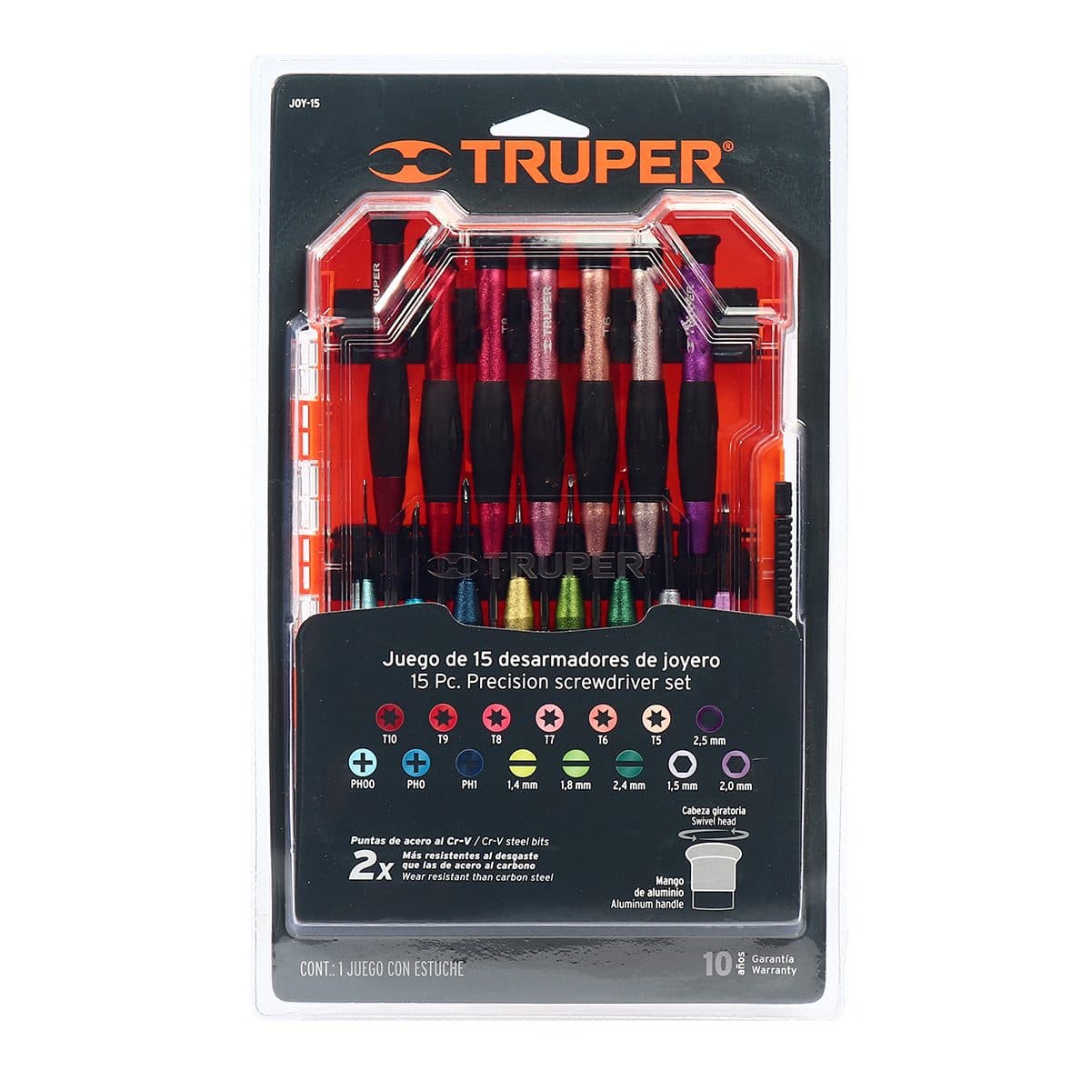 ไขควงงานละเอียด ดอกไขควง 15 หัว ทรูเปอร์ (TRUPER) รุ่น 14205 ทำจากเหล็กวานาเดียมโครเมี่ยมที่มีความแม่นยำสูง เหมาะสำหรับงานอิเล็กทรอนิกส์และค