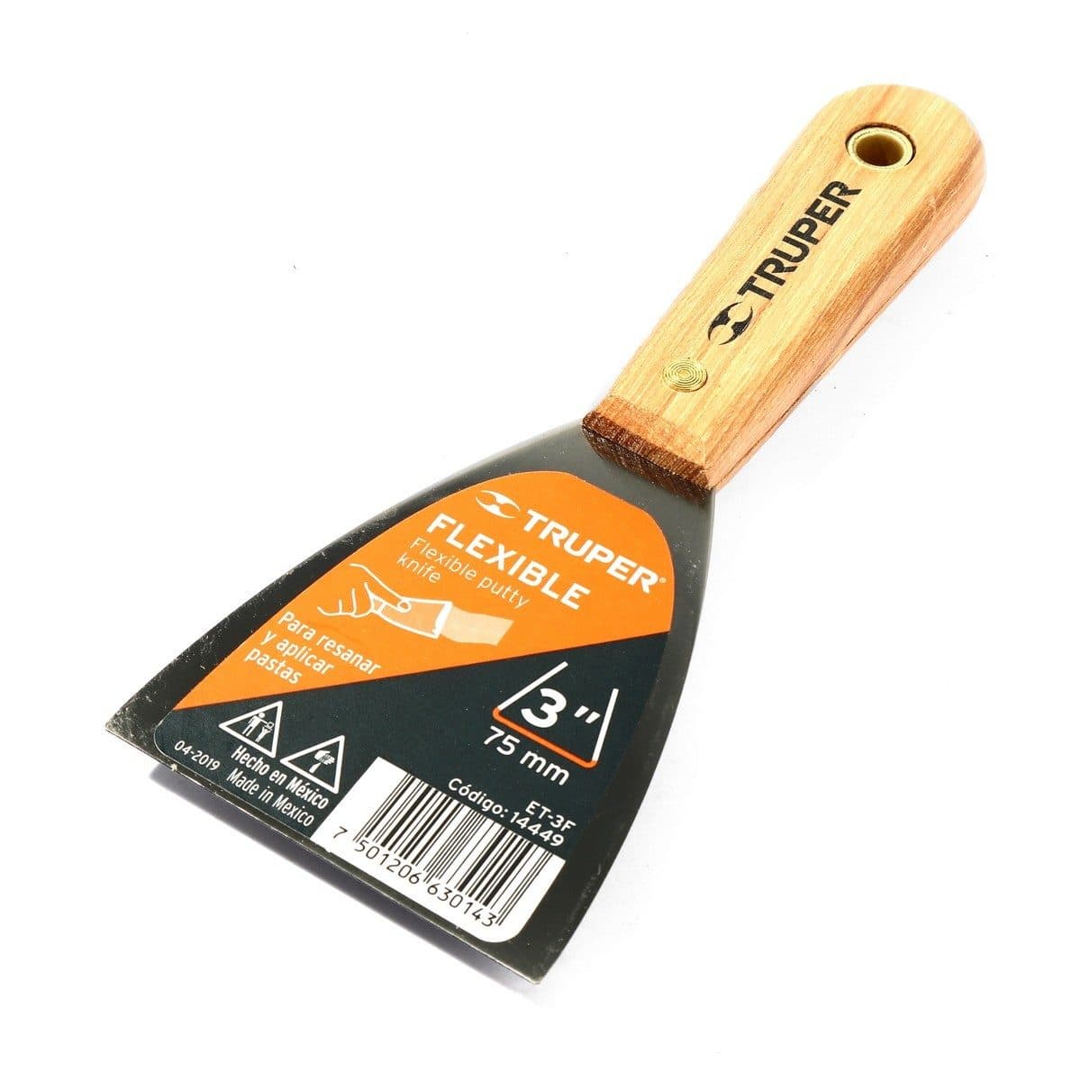 เกียงเหล็กโป้วสี ด้ามไม้ ขนาด 3 นิ้ว ทรูเปอร์ (TRUPER) รุ่น 14449  ใบมีดทำจากเหล็ก กว้าง 3 นิ้ว (76 มม.) ยาว 196 มม.