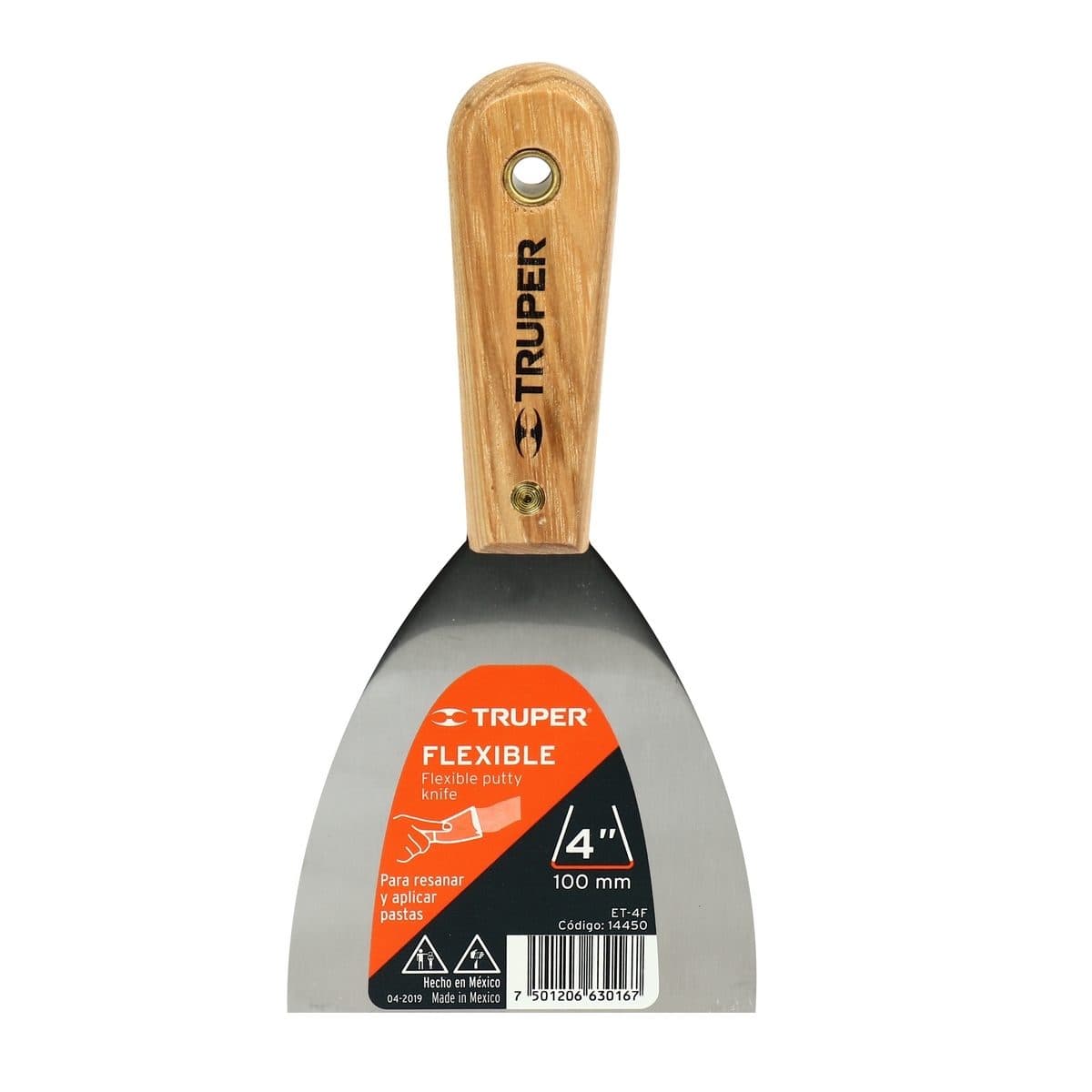 เกียงเหล็กโป้วสี ด้ามไม้ ขนาด 4 นิ้ว ทรูเปอร์ (TRUPER) รุ่น 14450 ใบมีดทำจากเหล็ก ขาอะลูมิเนียมขัดเงา