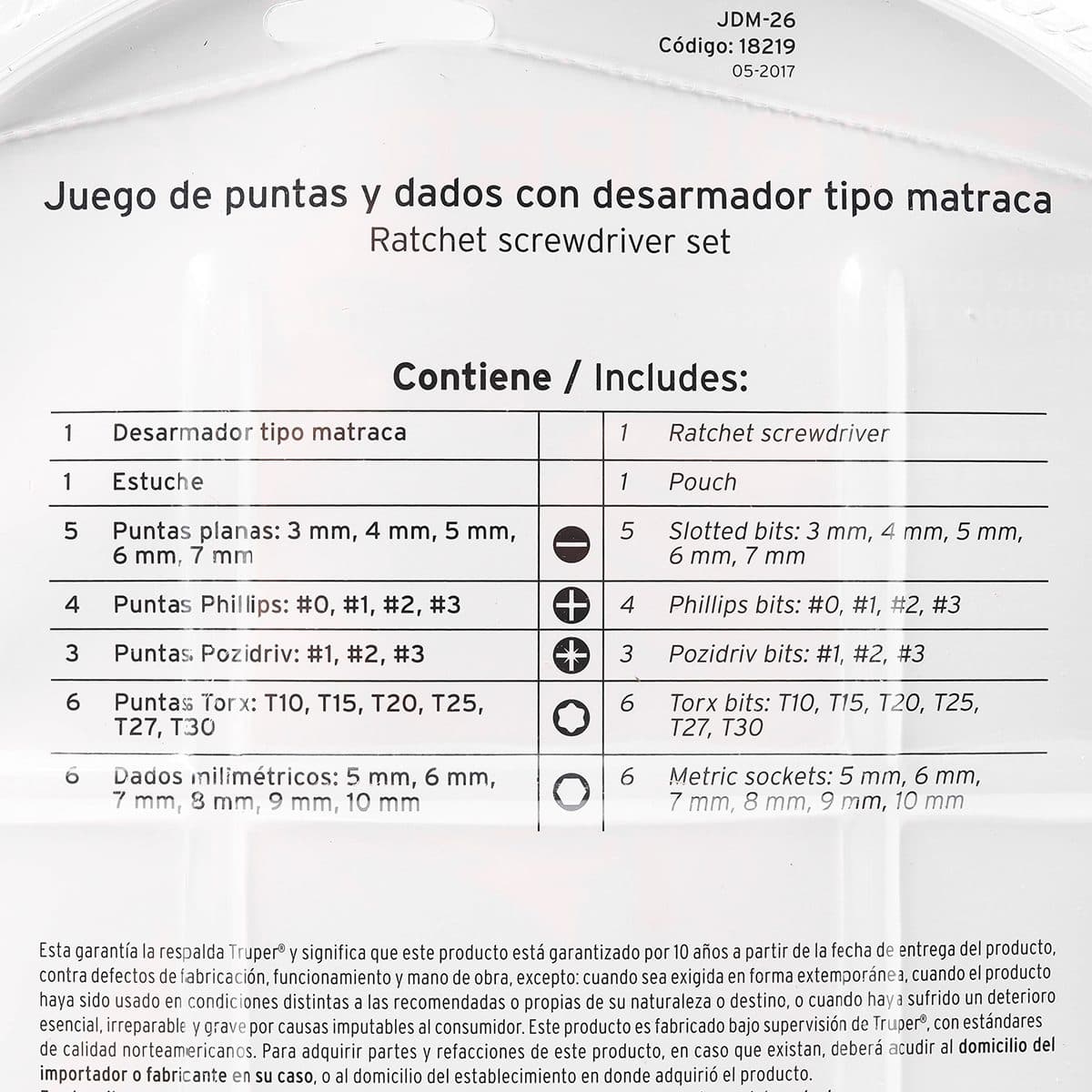 ชุดไขควง 1/4 นิ้ว ด้ามฟรี ดอกไขควง 24 หัว ทรูเปอร์ (TRUPER) รุ่น 18219 เป็นเหล็กกล้าวานาเดียมโครเมี่ยม และเปลี่ยนหัวได้ตามการใช้งาน ความต้าน