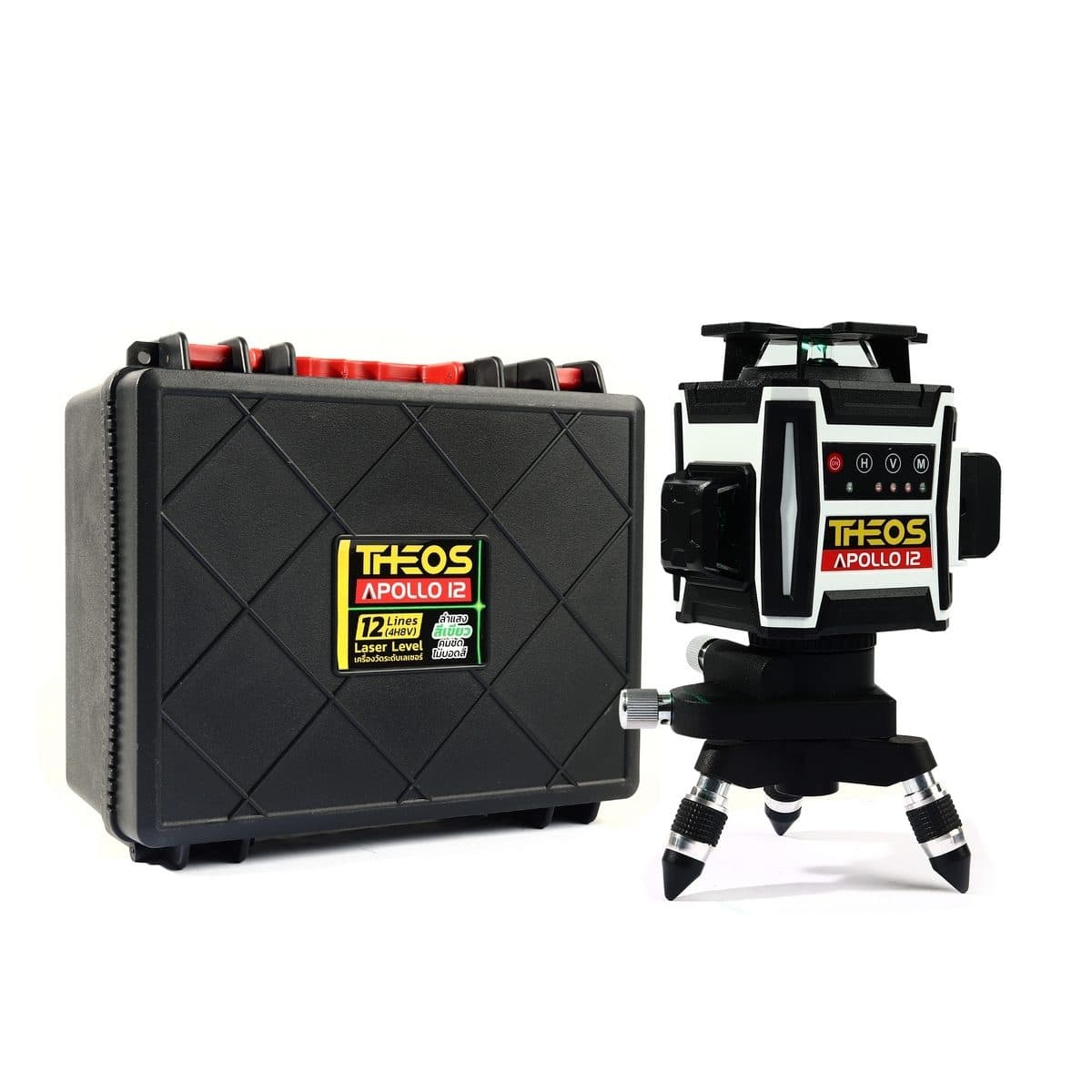 THEOS (ธีออส) เครื่องวัดระดับเลเซอร์แสงเขียว 12 เส้น รุ่น APOLLO12 พร้อมขาตั้ง 1.2 เมตร แบต Li-ion เทคโนโลยี Electronic Core เที่ยงตรงกว่า ส