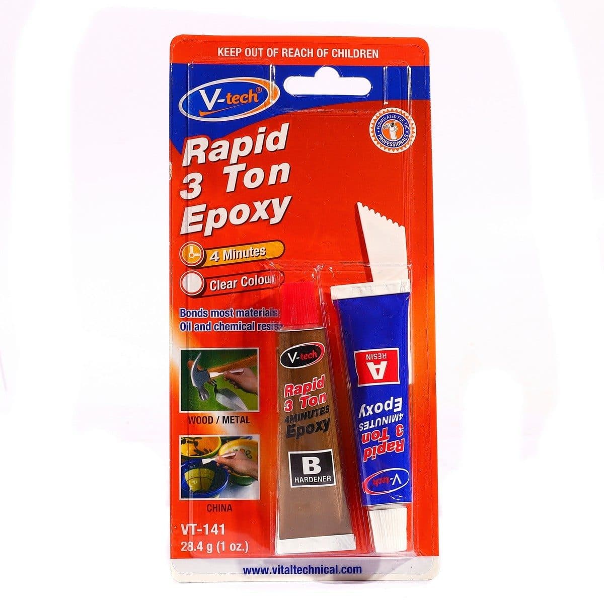 V TECH กาวอีพอกซ์ซี่ สีใส ขนาด 2 X 28.4 มล. รุ่น VT-141 สำหรับงานโลหะ และวัสดุต่างๆ ชนิดแห้งเร็วภายใน 4 นาที ทนความร้อนได้ถึง 130°C (วีเทค)
