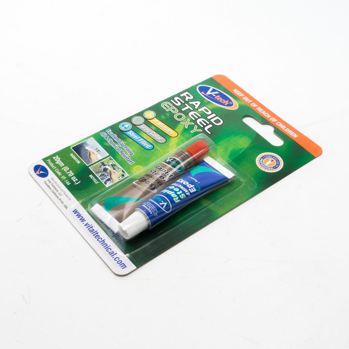 V TECH กาวอีพอกซ์ซี่ สีเทาเงิน ขนาด 25 กรัม รุ่น VT-144 สำหรับติดรอยต่อและรอยร้าวของวัสดุ แห้งเร็วภายใน 4 นาที ทนความร้อนได้ถึง 80°C (วีเทค)