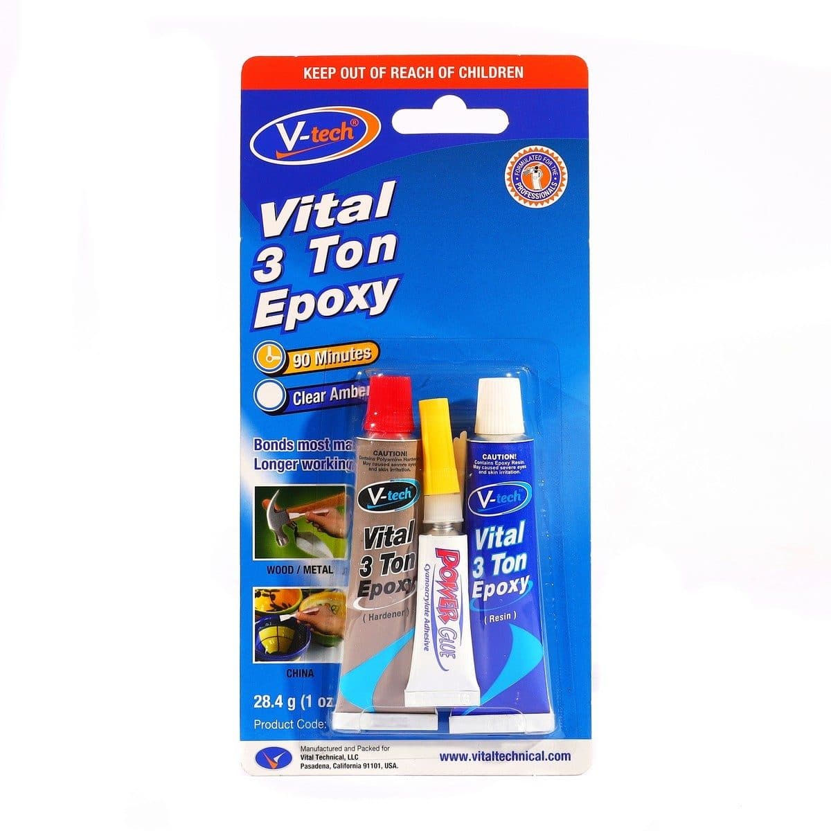 V TECH กาวอีพอกซ์ซี่ สีใส แถมกาวตราช้าง รุ่น VT-143BP เหมาะกับประกอบ ติด เชื่อม ชิ้นงานโลหะ แห้งช้าใน 90 นาที ทนความร้อนได้ถึง 80°C (วีเทค)