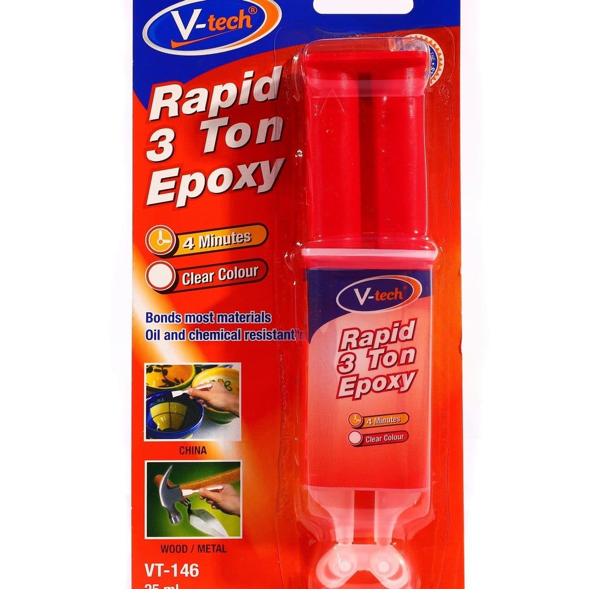 V TECH กาวอีพอกซ์ซี่ สีใส ขนาด 25 กรัม รุ่น VT-146 สำหรับติดรอยต่อและรอยร้าวของวัสดุ แห้งเร็วภายใน 4 นาที ทนความร้อนได้ถึง 150°C (วีเทค)