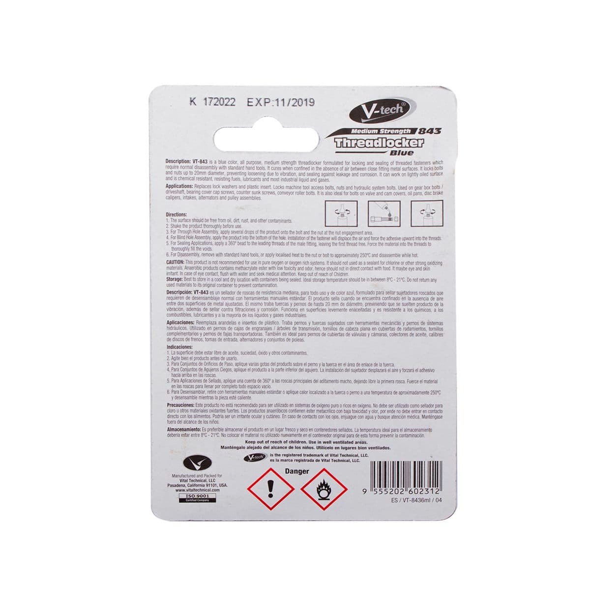 VT-8436 กาวล็อคเกลียว สีน้ำเงิน 6ML