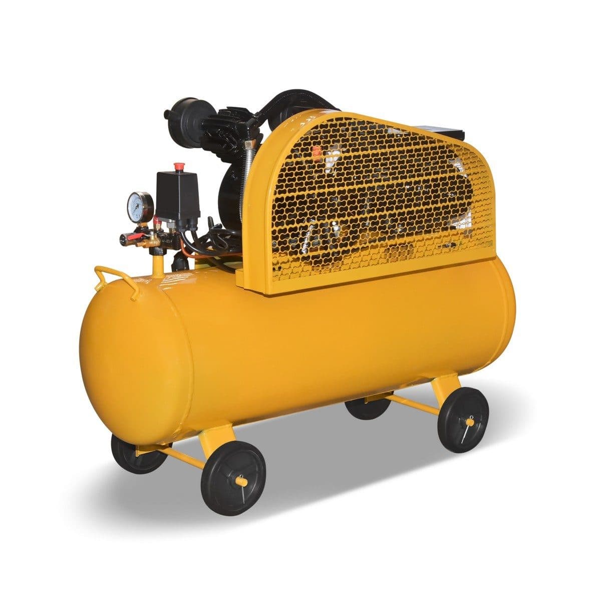 VALU ปั๊มลมสายพาน 2 หัว รุ่น 265-100 มอเตอร์ 2 แรงม้า (1500 วัตต์) ถัง 100 ลิตร ไฟ 1 เฟส ความเร็วรอบ 2800 รอบ/นาที แรงดันลม 8 บาร์ ปริมาณลม 