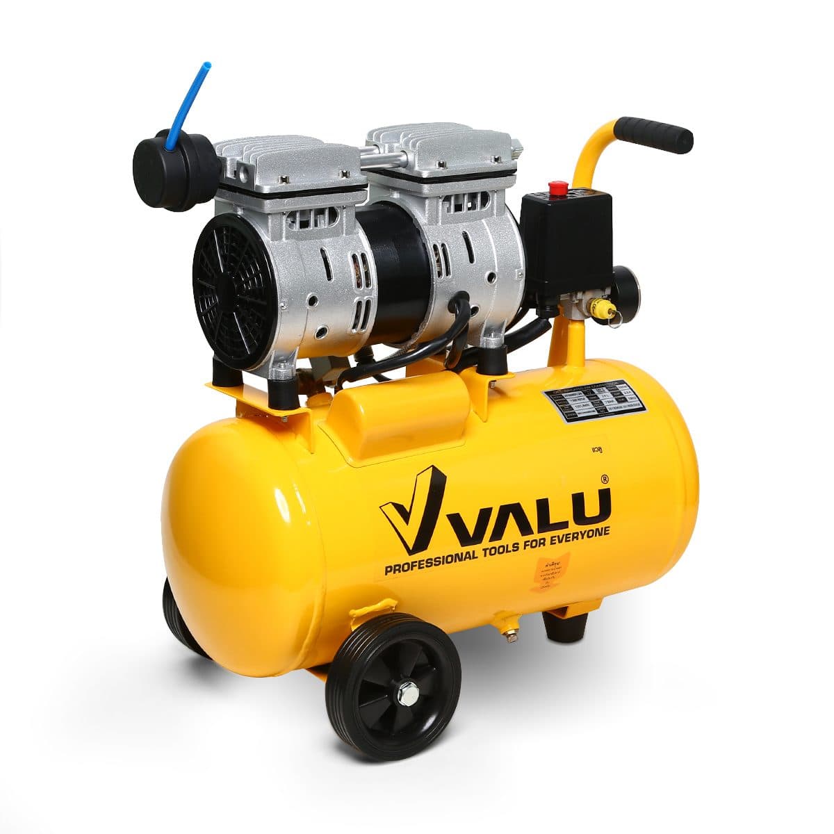 ปั๊มลมออยล์ฟรี  แวลู (VALU) รุ่น VFS5501-24 ปั๊มลมแบบไร้น้ำมัน (OIL FREE) กำลังมอเตอร์ 0.7 แรงม้า (500 วัตต์) ขนาดถังลม 24 ลิตร แรงดัน 8 บาร