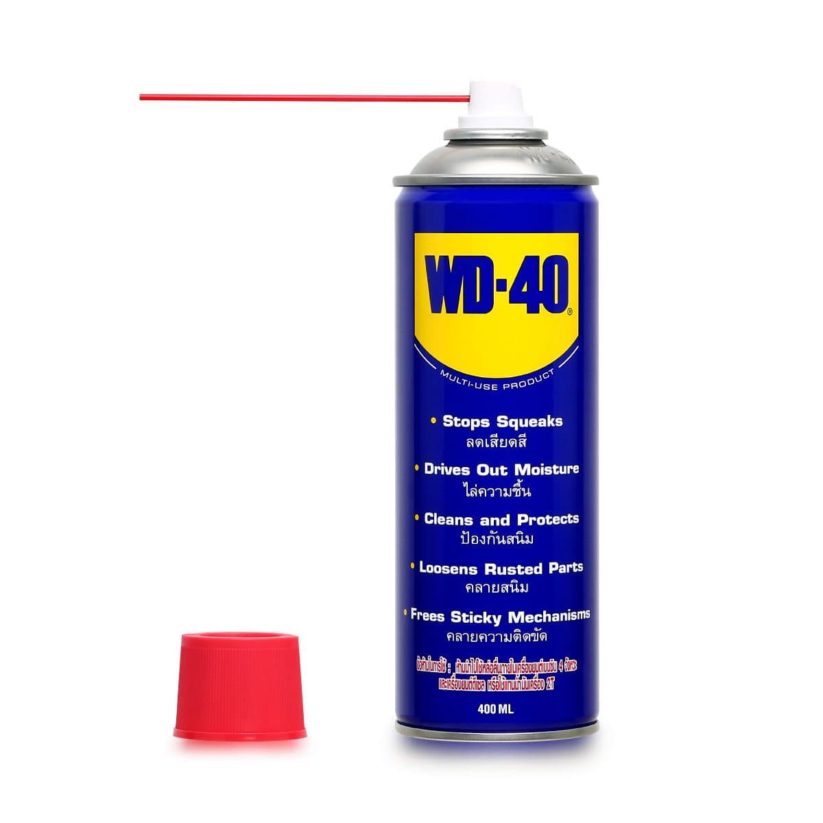 WD-40 น้ำมันอเนกประสงค์ ดับบลิวดี สี่สิบ ขนาด 400 มิลลิลิตร ใช้หล่อลื่น คลายติดขัด ไล่ความชื้น ทำความสะอาด ป้องกันสนิม สีใส ไม่มีกลิ่นฉุน