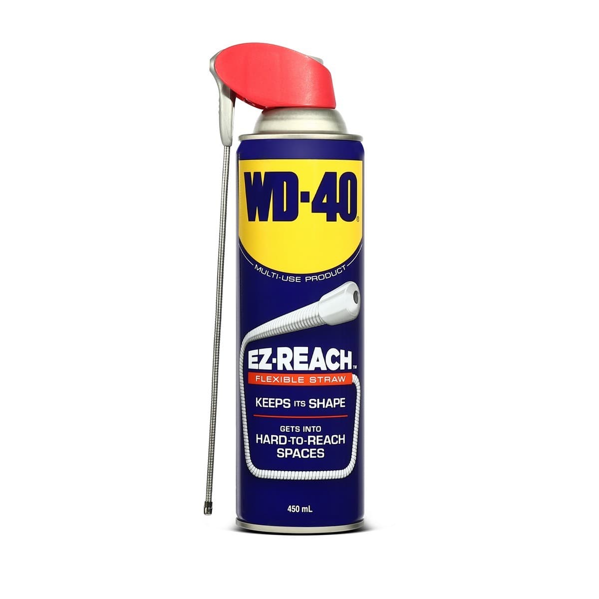 WD-40 น้ำมันอเนกประสงค์ EZ-REACH ขนาด 450 มล. พร้อมหลอดพับงอได้ยาว 8 นิ้ว หล่อลื่น คลายติดขัด ไล่ความชื่น ทำความสะอาด ป้องกันสนิม กลิ่นไม่ฉุ