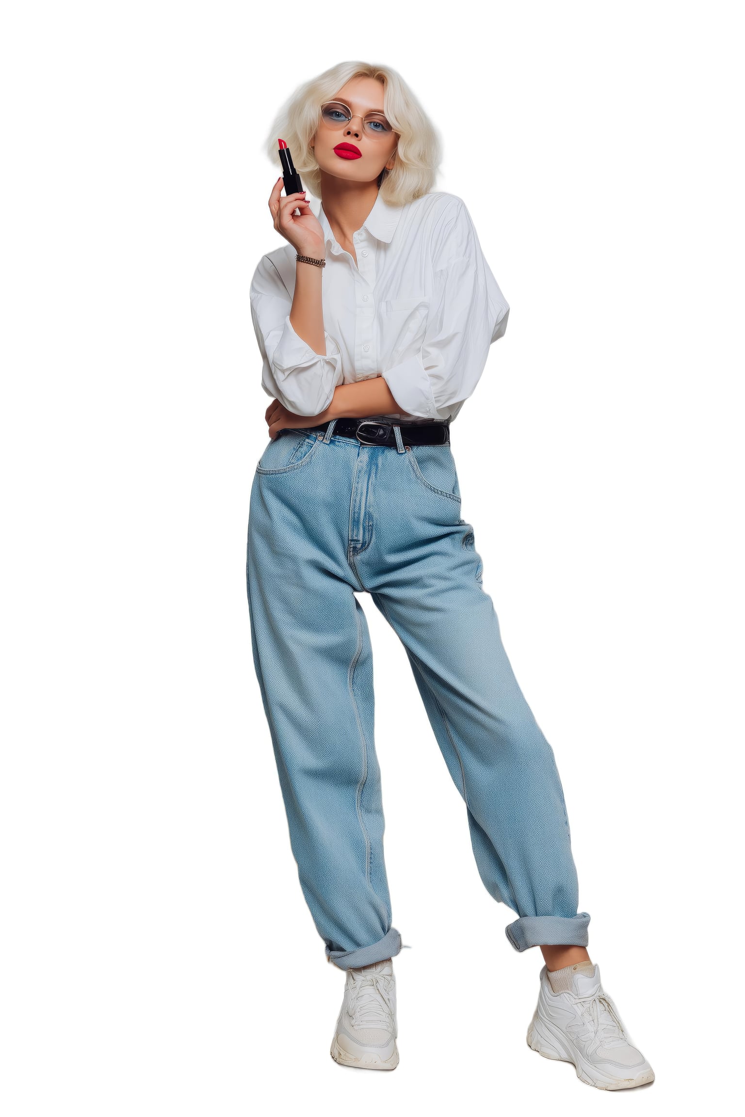 Model showcasing vibrant lipstick